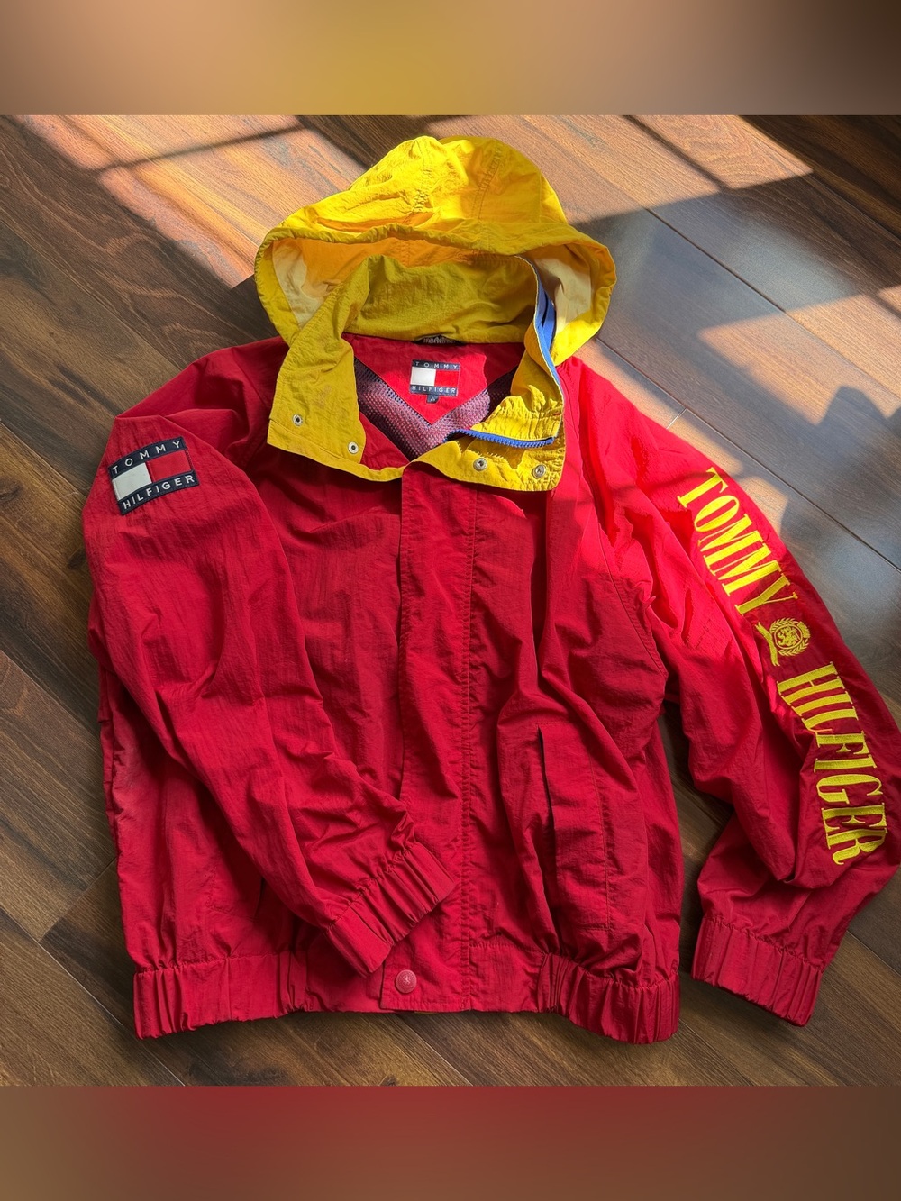 90s Tommy Hilfiger Hooded Windbreaker Jacket Embroidered Spell Out Mens L